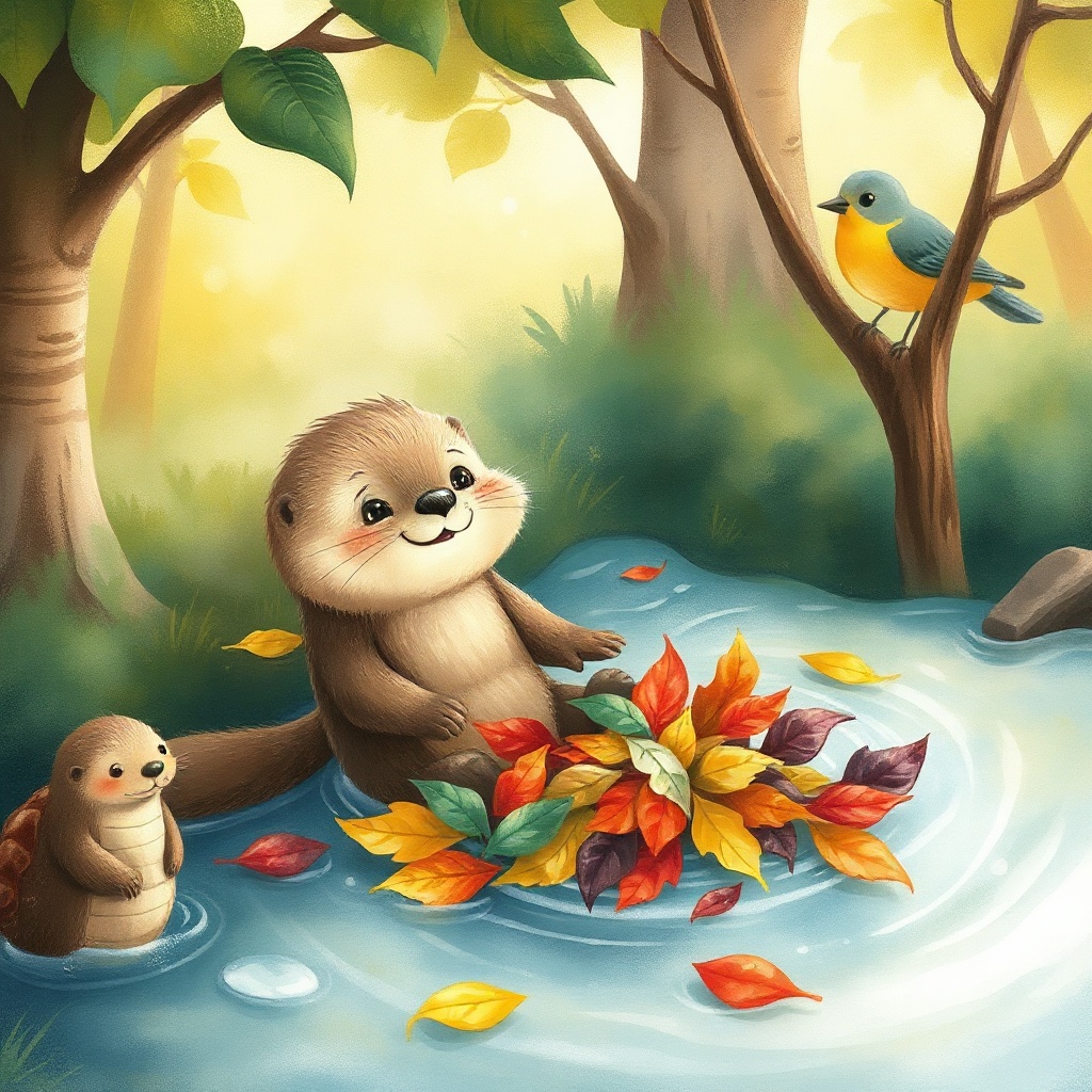 Oliver the Otter and His Leafy Raft